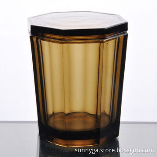 Octagonal Candle Holder in Brown Glass with Lid, 14oz in Capacity